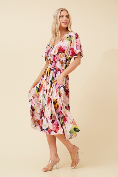 SANDY ABSTRACT PRINT MIDI DRESS