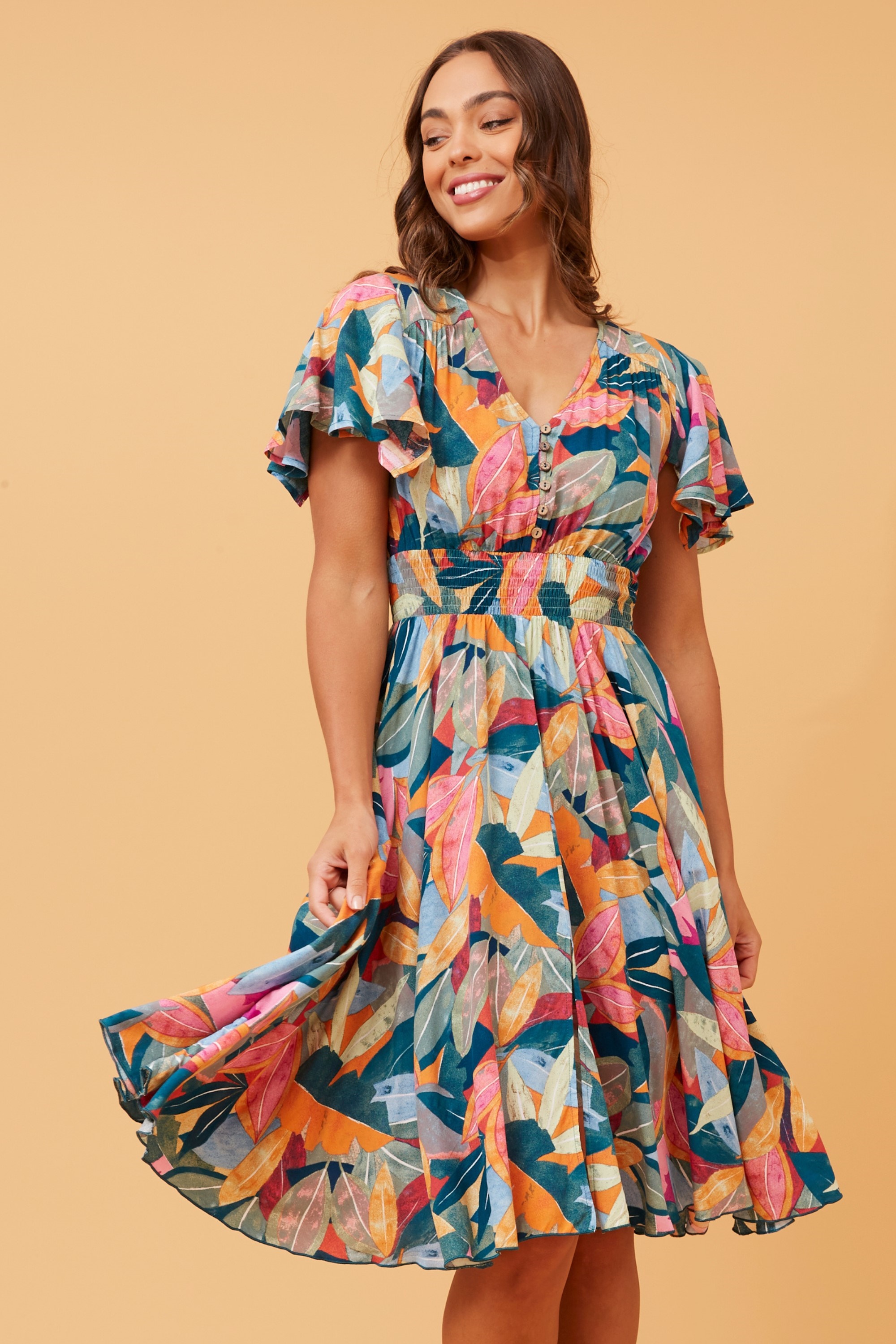 MESSINA Linen Womans Mini Dress Wide Waist Summer Dress Deep V
