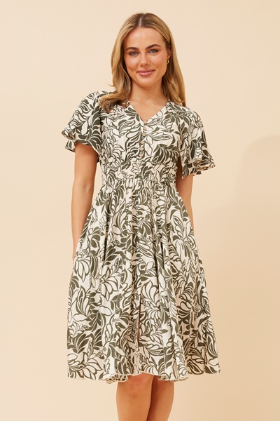 SANDY LEAF PRINT DRESS