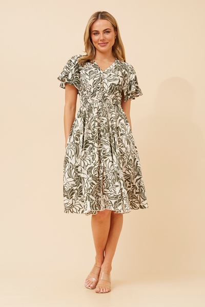 SANDY LEAF PRINT DRESS