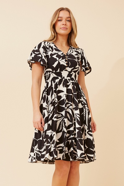 SANDY LEAF PRINT SHORT DRESS