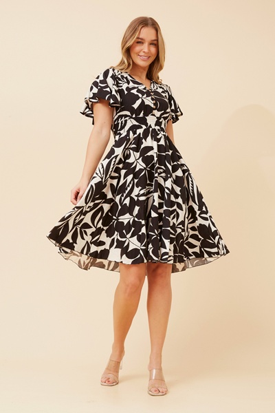 SANDY LEAF PRINT SHORT DRESS