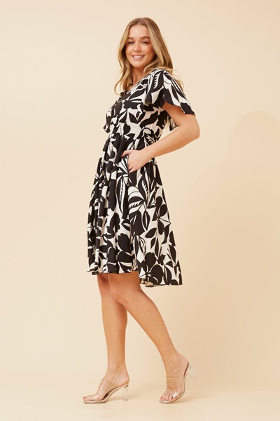 SANDY LEAF PRINT SHORT DRESS