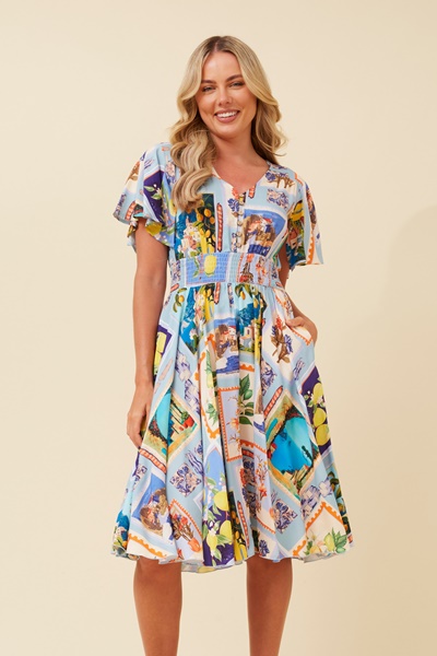 SANDY POSTCARD PRINT DRESS