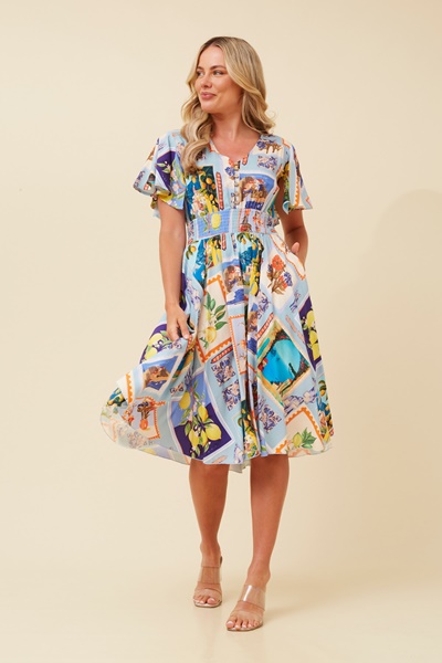 SANDY POSTCARD PRINT DRESS