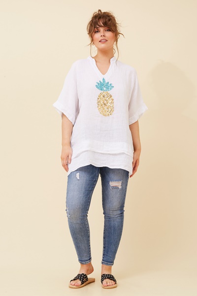 SANTINA PINEAPPLE SEQUIN LINEN TOP