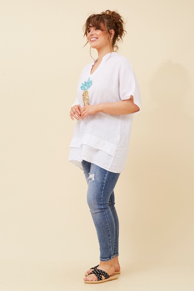 SANTINA PINEAPPLE SEQUIN LINEN TOP