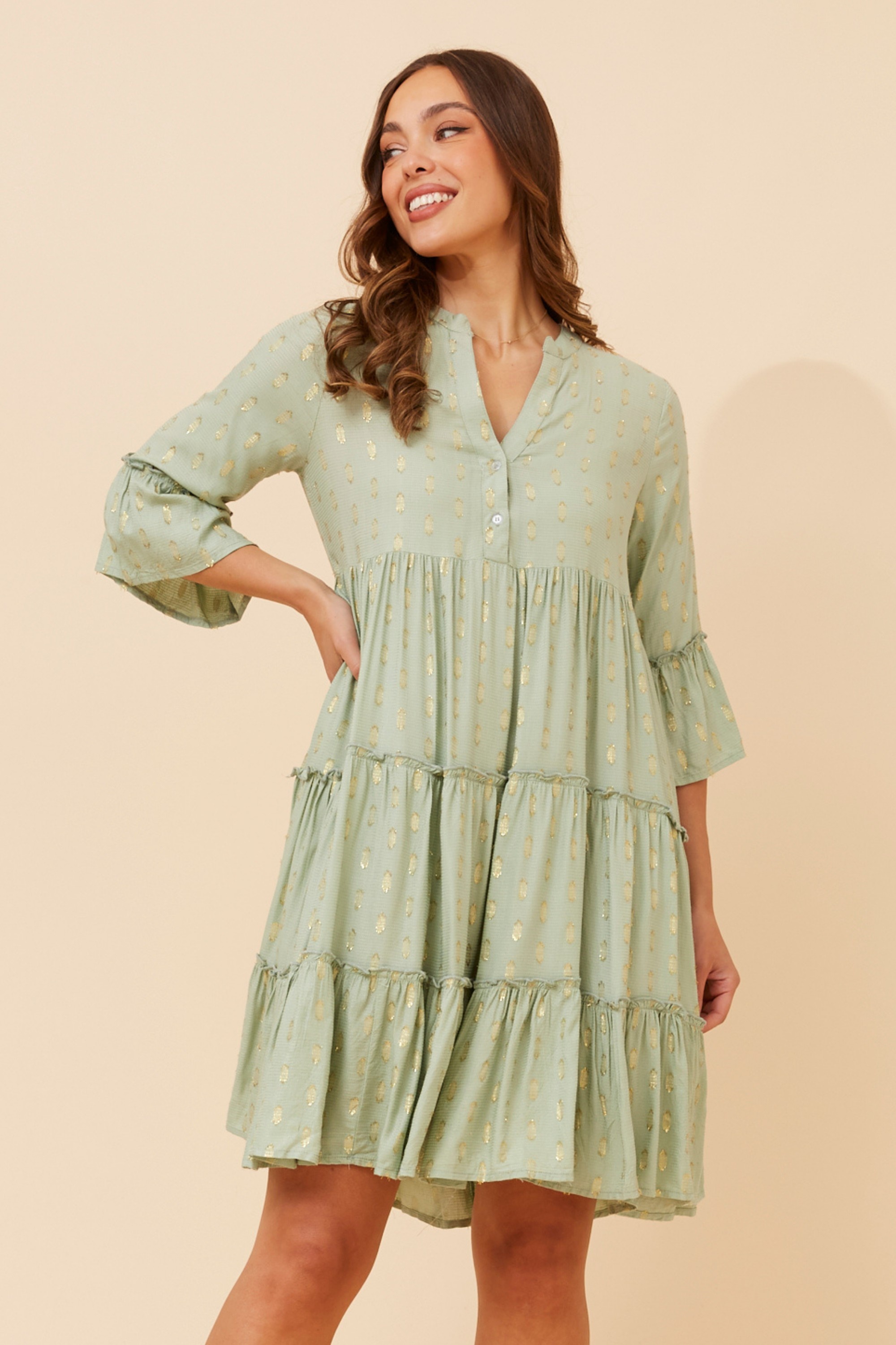 SARIKA LUREX TIERED DRESS