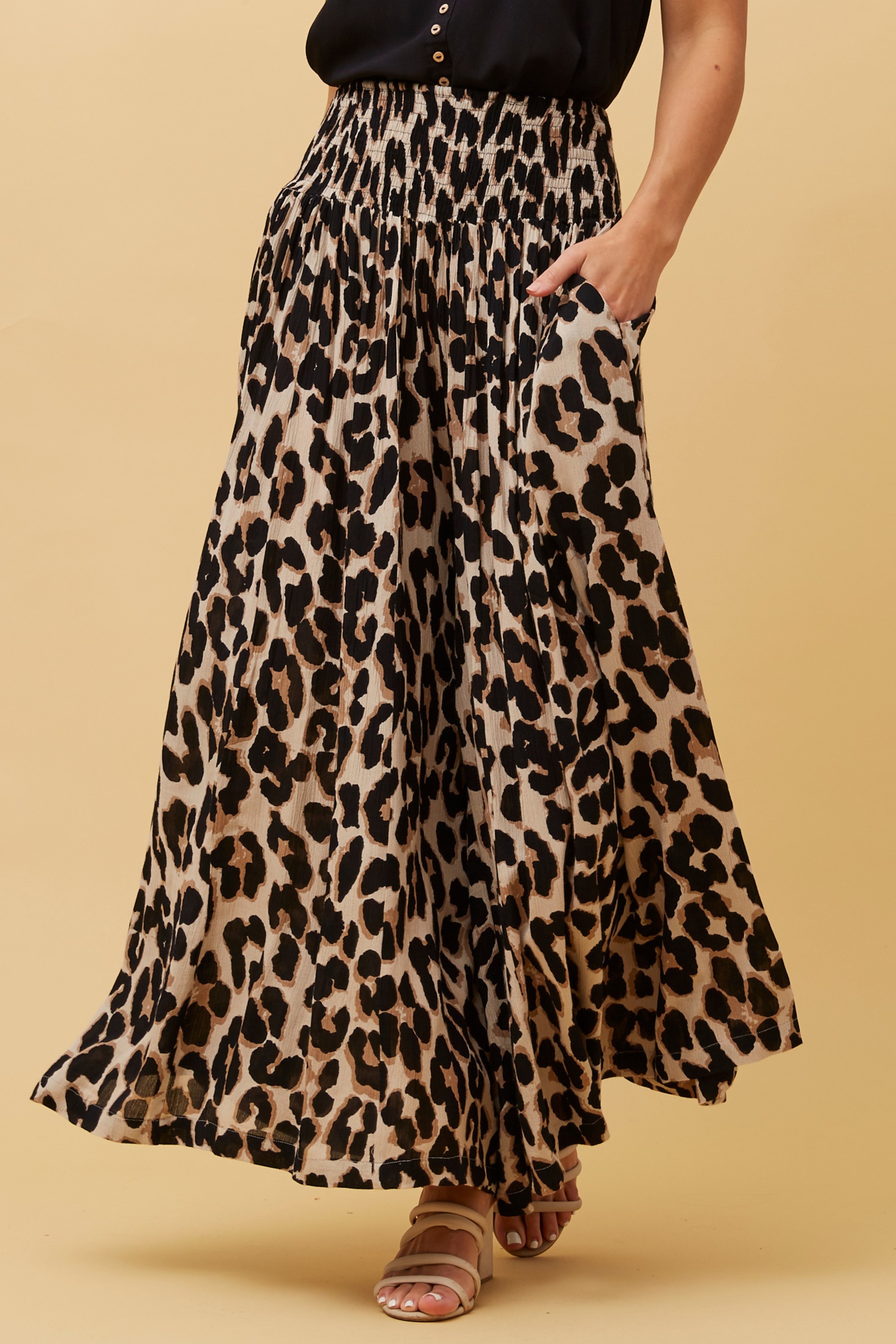 Wide Leg Relaxed Fit Pants - Leopard Print - Holley Day Australia