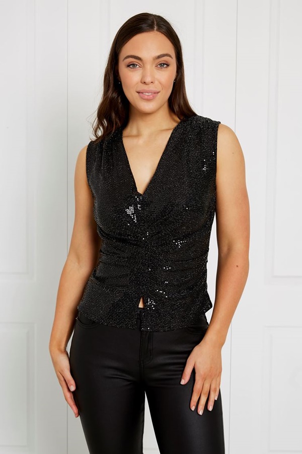 SEQUIN RUCHED TOP