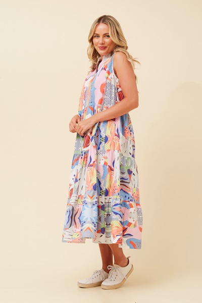 SERENITY ABSTRACT PRINT TIERED DRESS