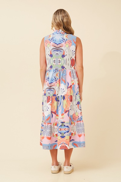 SERENITY ABSTRACT PRINT TIERED DRESS