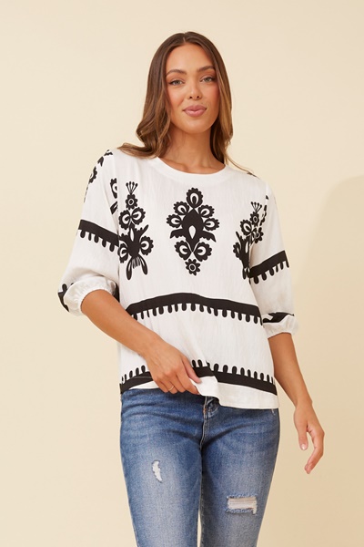 SHAE BORDER PRINT TOP