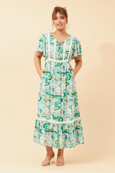 SHARN FLORAL PRINT LACE DRESS