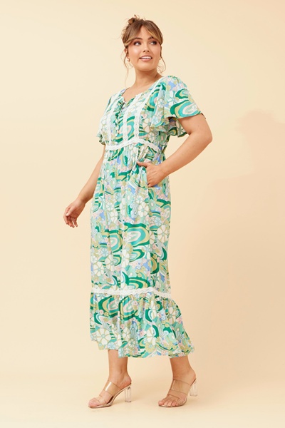 SHARN FLORAL PRINT LACE DRESS