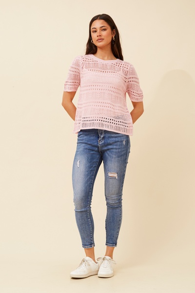SHAYLA POINTELLE KNIT TOP