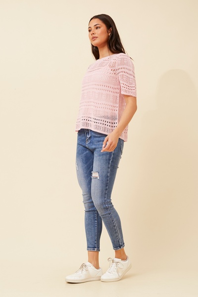 SHAYLA POINTELLE KNIT TOP