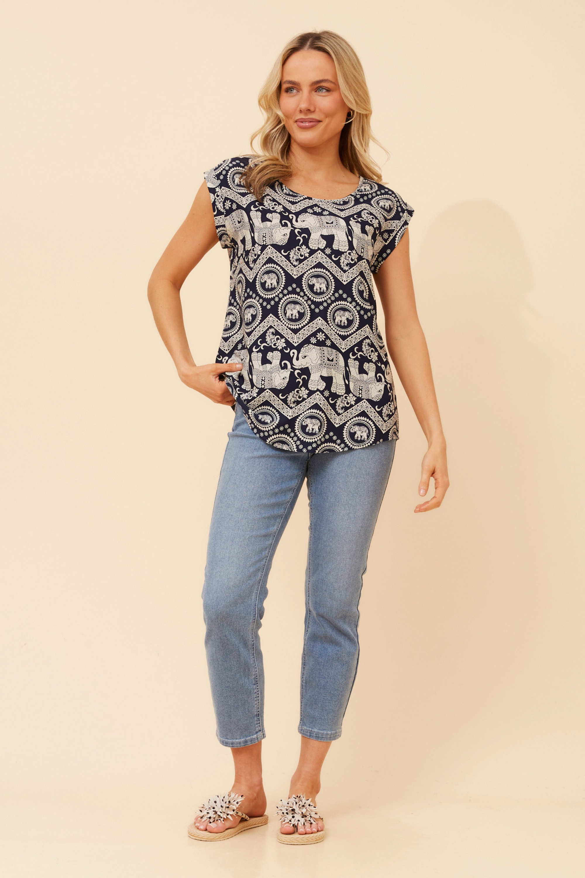 SHELLY ELEPHANT PRINT TOP