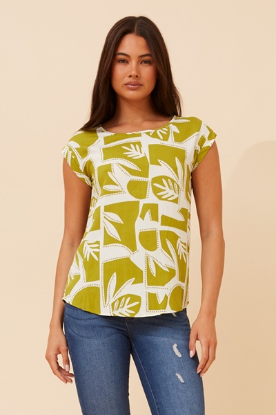 SHELLY LEAF PRINT SHELL TOP