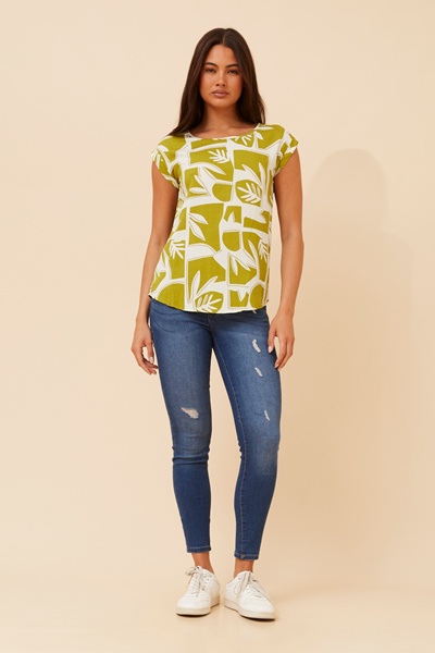 SHELLY LEAF PRINT SHELL TOP
