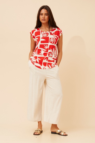 SHELLY LEAF PRINT SHELL TOP