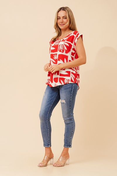 SHELLY LEAF PRINT SHELL TOP