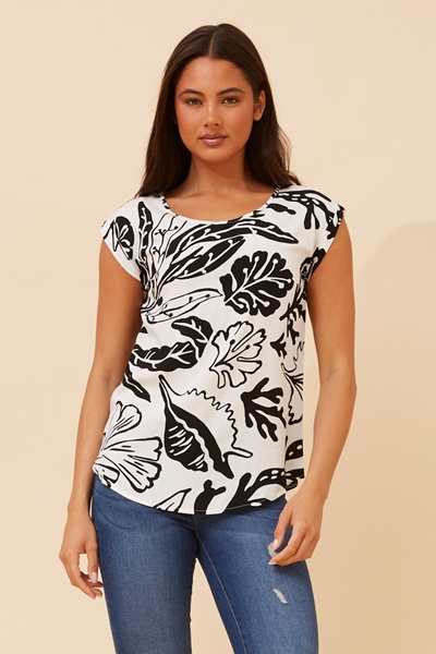 SHELLY LEAF PRINT SHELL TOP