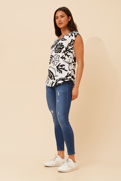 SHELLY LEAF PRINT SHELL TOP