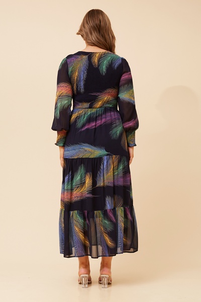 SHERRY FEATHER PRINT MAXI DRESS