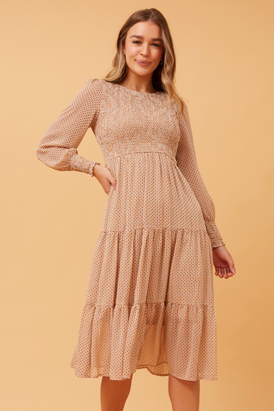 SHERRY TIERED MIDI DRESS