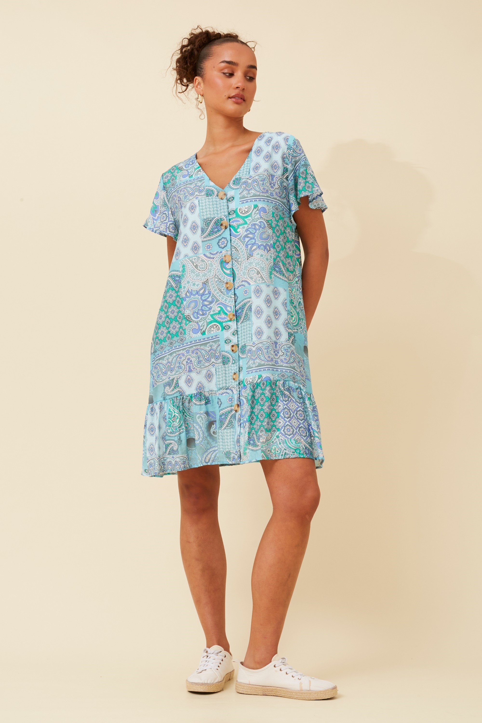 SHILOH PATCHWORK PRINT DRESS