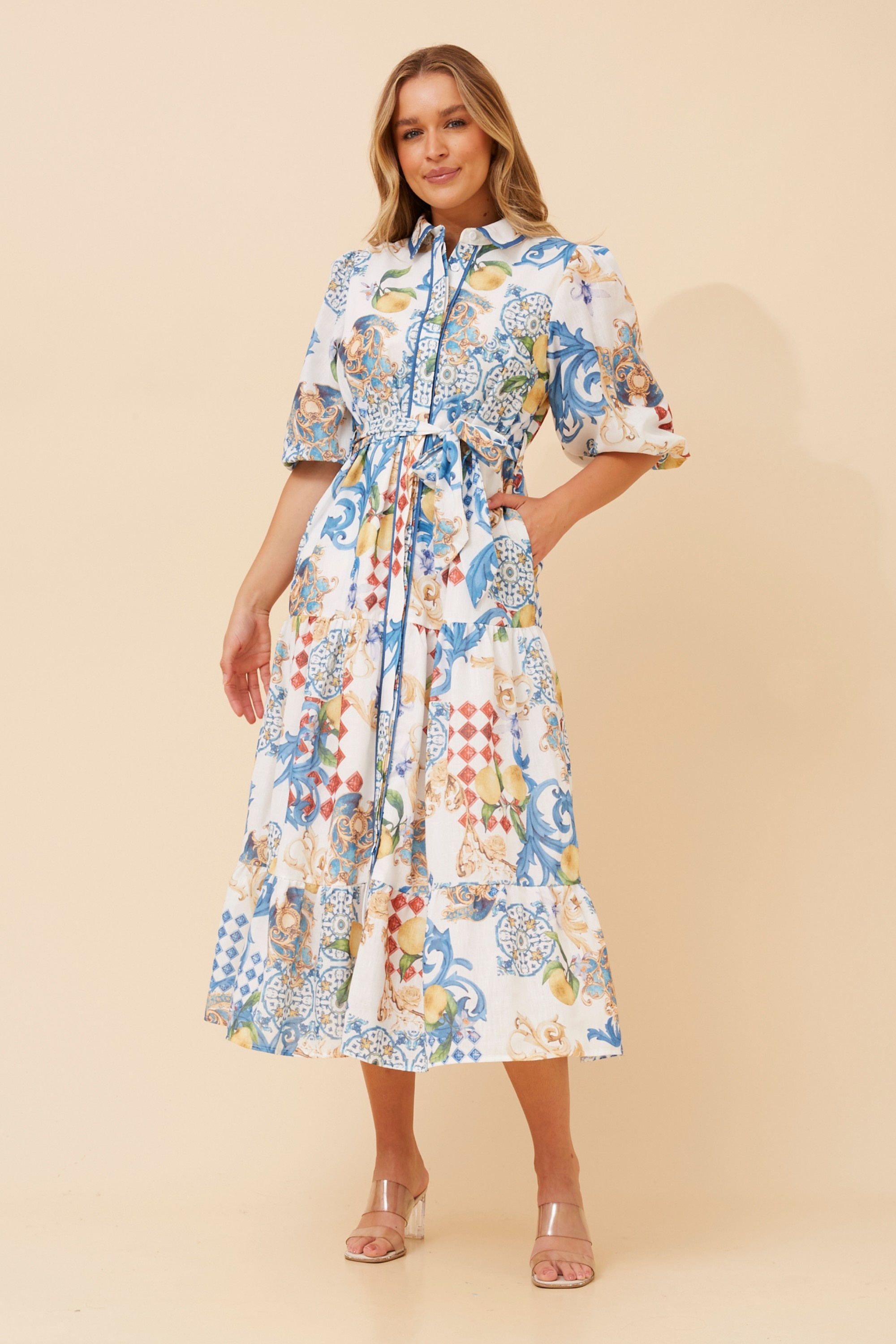 SICILY CAPRI PRINT SHIRT DRESS
