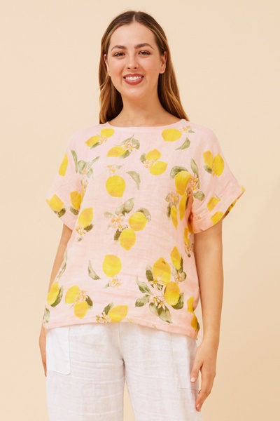 SIGRID LEMON PRINT LINEN TOP
