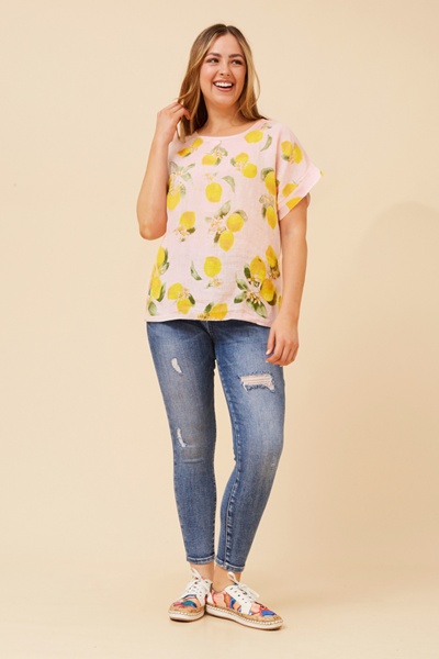 SIGRID LEMON PRINT LINEN TOP