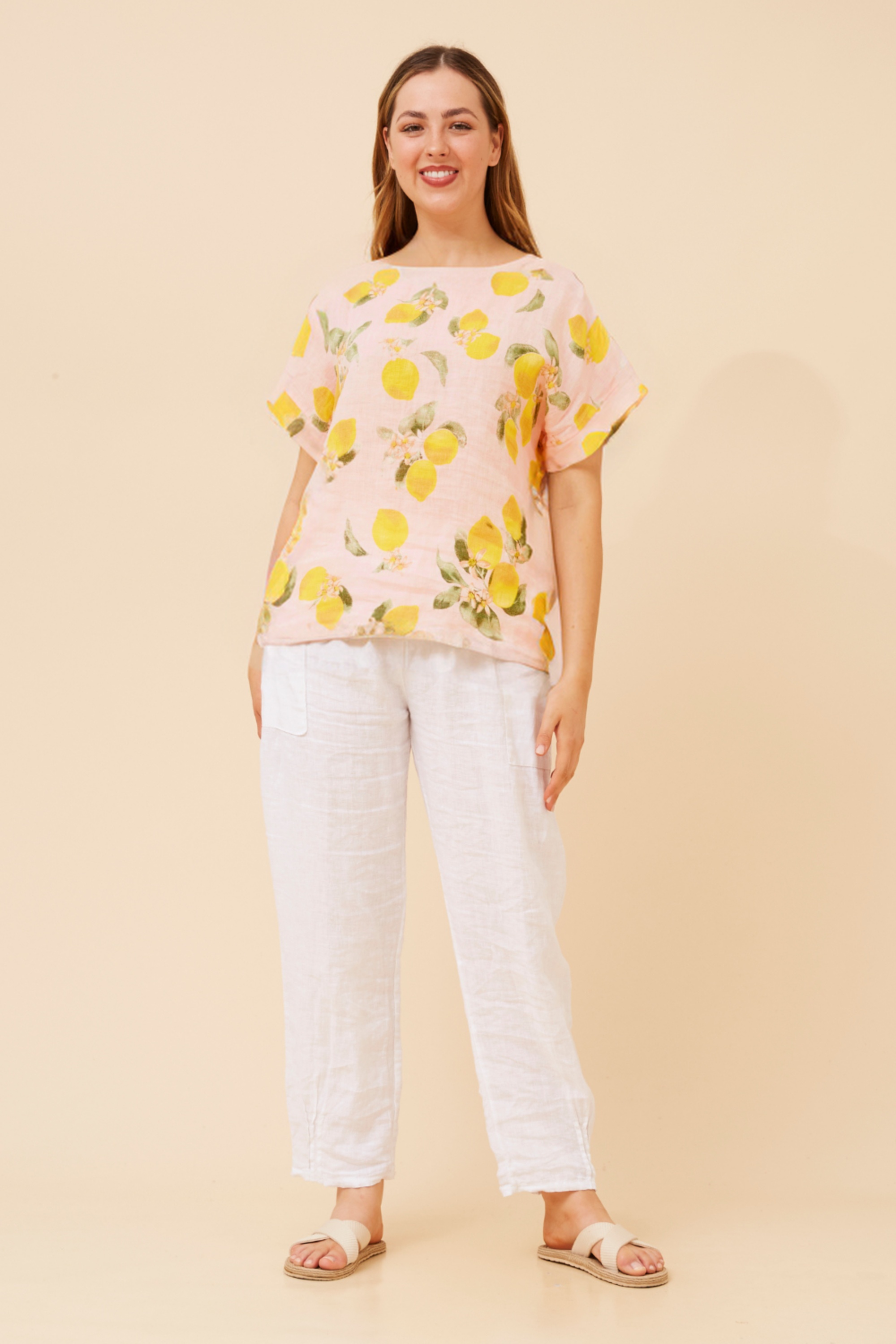 SIGRID LEMON PRINT LINEN TOP
