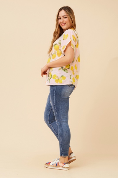 SIGRID LEMON PRINT LINEN TOP