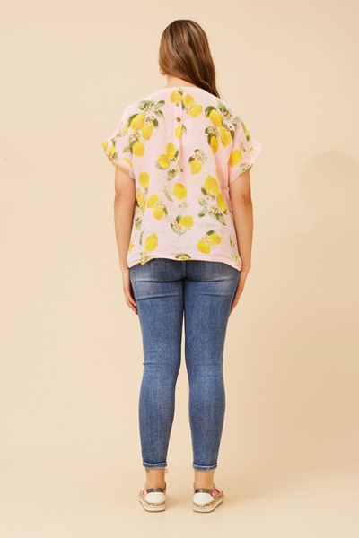 SIGRID LEMON PRINT LINEN TOP