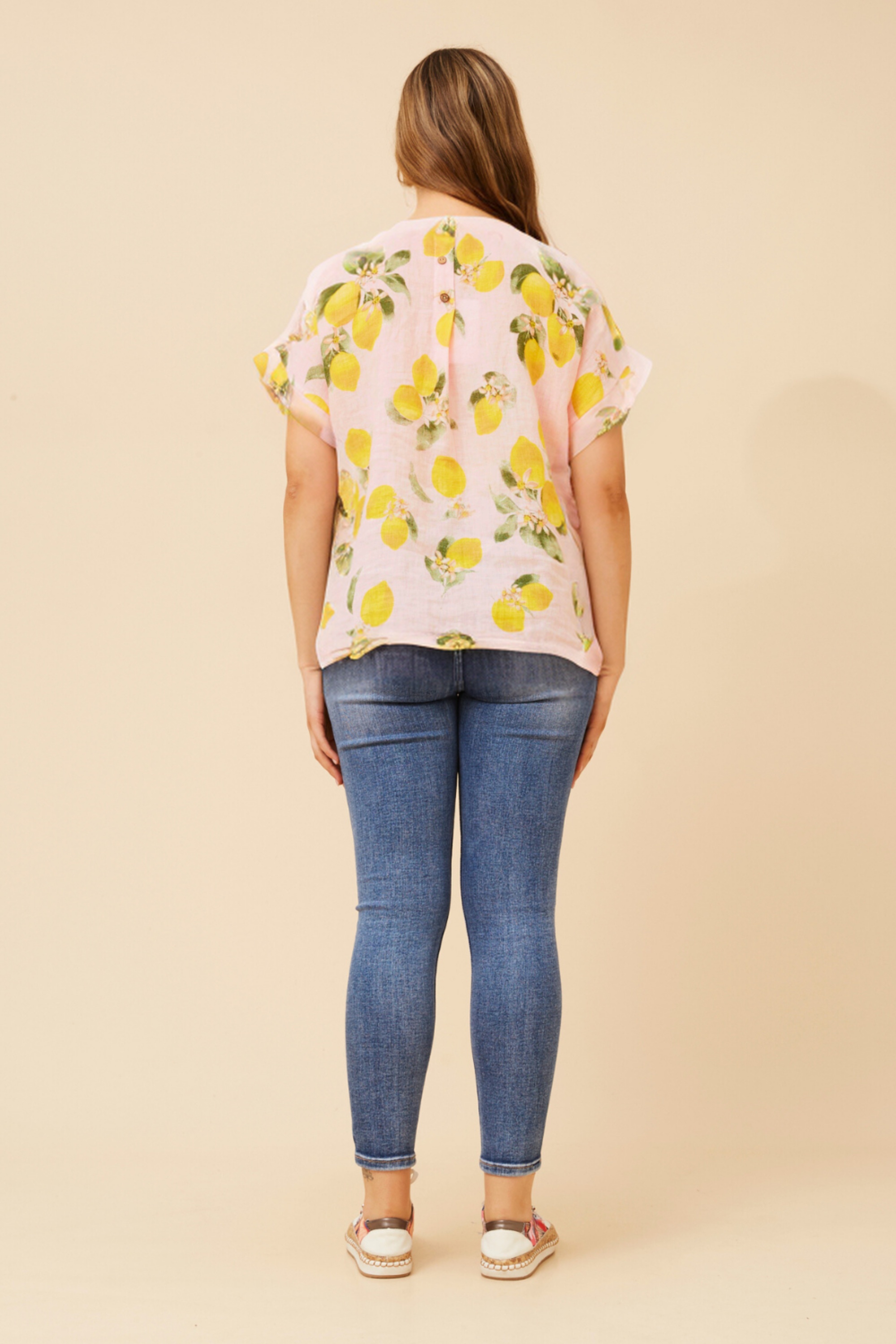 SIGRID LEMON PRINT LINEN TOP