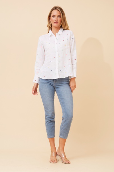 SIMRAN HEART EMBROIDERY LINEN SHIRT
