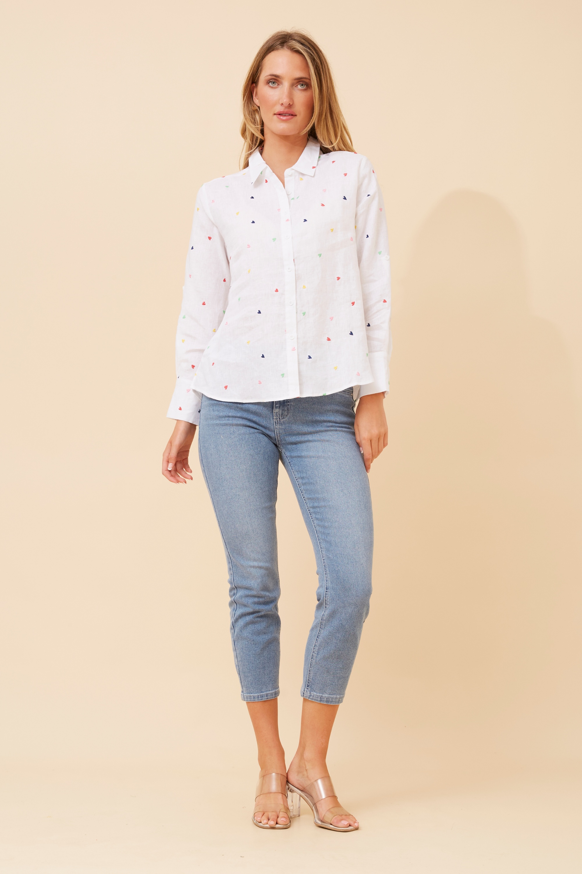 SIMRAN HEART EMBROIDERY LINEN SHIRT