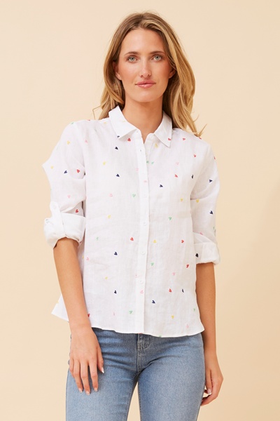 SIMRAN HEART EMBROIDERY LINEN SHIRT