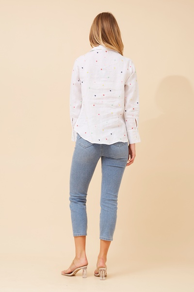 SIMRAN HEART EMBROIDERY LINEN SHIRT