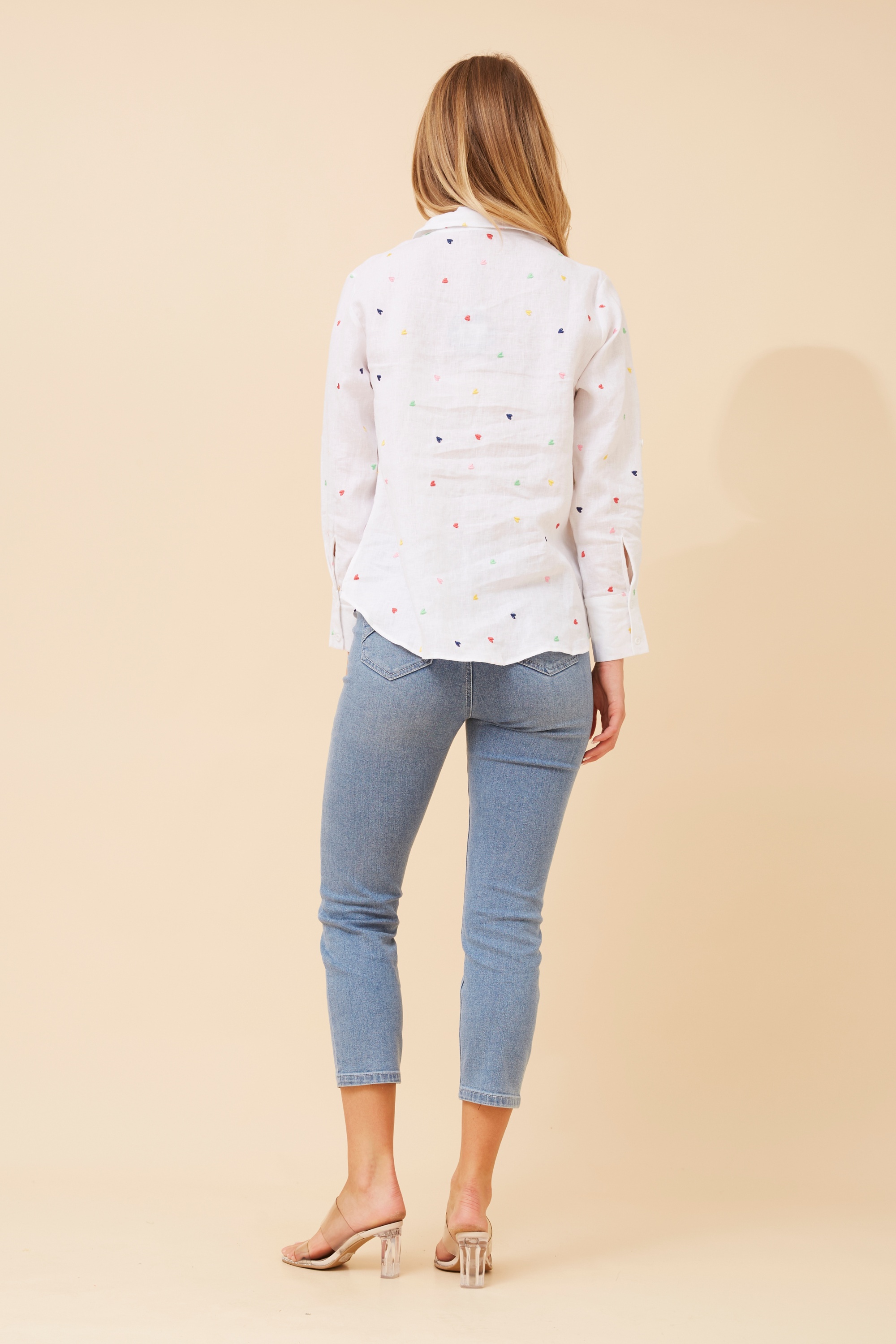 SIMRAN HEART EMBROIDERY LINEN SHIRT