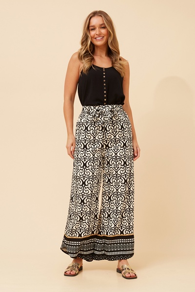 SISKA BORDER PRINT WIDE LEG PANTS