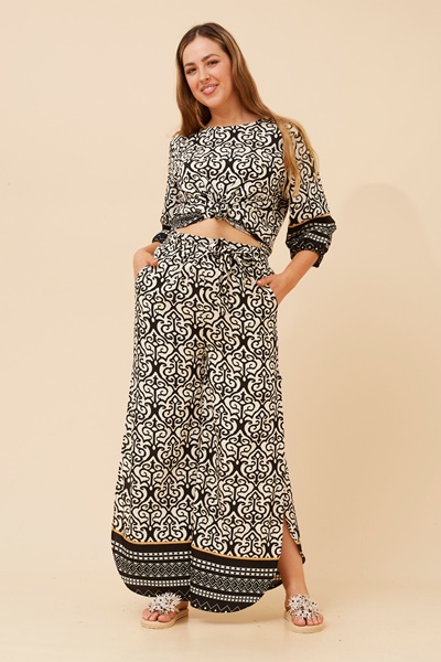 SISKA BORDER PRINT WIDE LEG PANTS