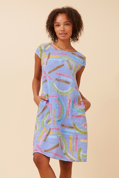 SISLEY ABSTRACT PRINT LINEN DRESS