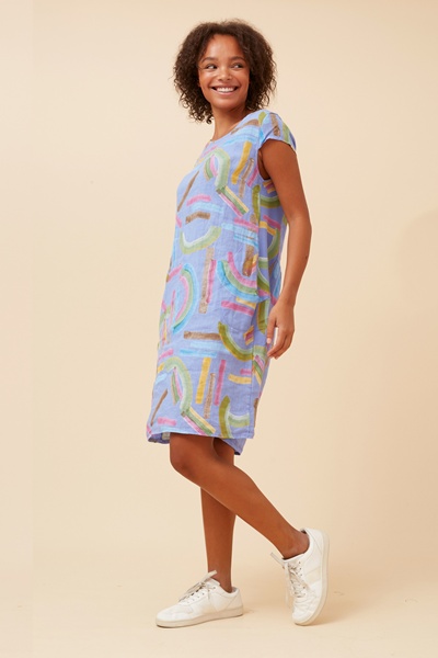 SISLEY ABSTRACT PRINT LINEN DRESS