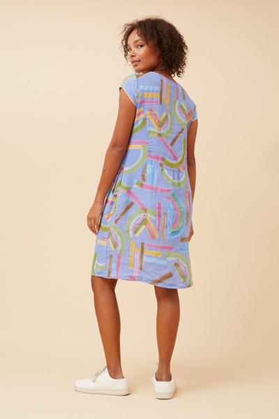 SISLEY ABSTRACT PRINT LINEN DRESS