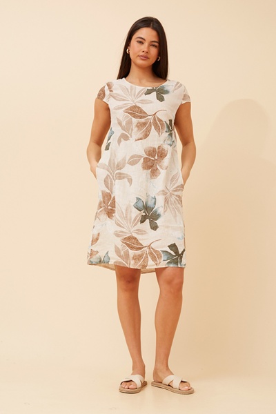SISLEY LEAF PRINT LINEN DRESS