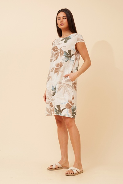 SISLEY LEAF PRINT LINEN DRESS
